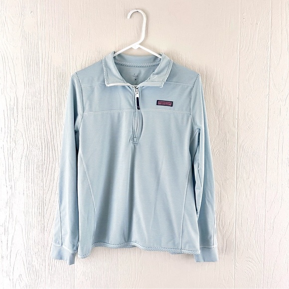 Vineyard Vines Women’s Blue & White Striped Zip Sankaty Shep Pullover Shirt - Picture 1 of 4